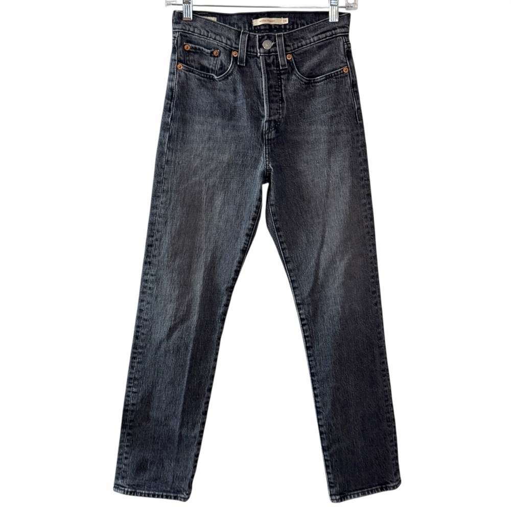 Levis Wedgie Straight Washed Black Grey Denim Button Fly Ankle Jeans Womens 24